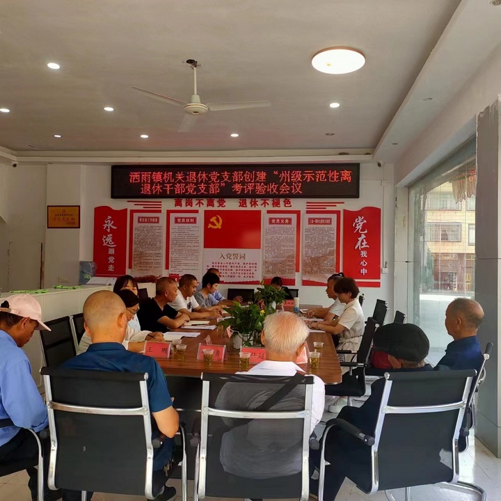 1 圖為驗(yàn)收組在灑雨鎮(zhèn)機(jī)關(guān)退休黨支部開(kāi)展評(píng)估驗(yàn)收。