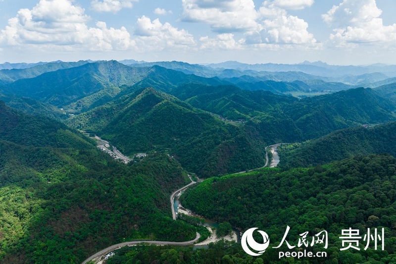 在山間穿行的江口至梵凈山環(huán)線公路。人民網(wǎng)記者 涂敏攝