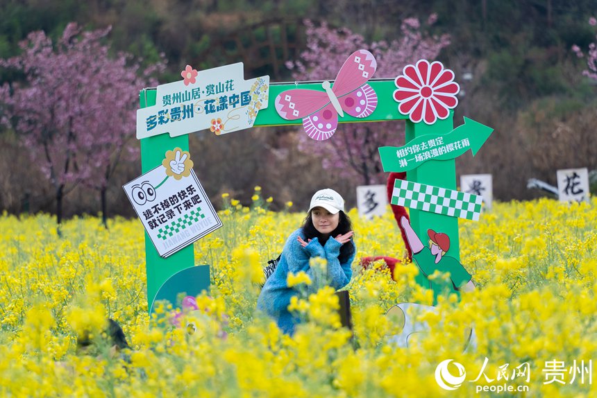 游客在油菜花中打卡拍照。人民網(wǎng)記者 涂敏攝