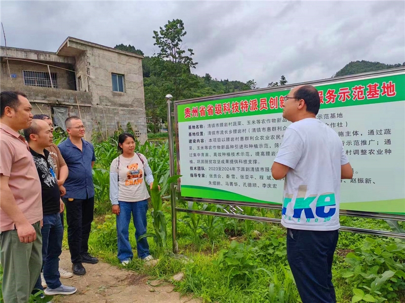 (1)科技特派員團(tuán)團(tuán)長朱熠鵬介紹腰巖村省級科技特派員創(chuàng)業(yè)創(chuàng)新服務(wù)示范基地情況。
