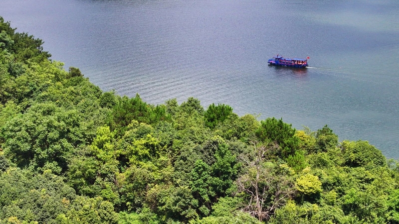 11 夏日，游客們乘船暢游百花湖風(fēng)景名勝區(qū)，沿途盡賞自然風(fēng)光