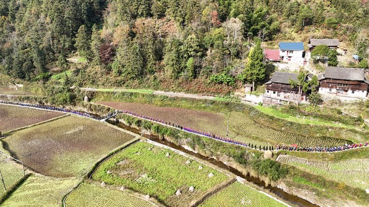 侗族群眾開展民族巡游。楊元紅攝