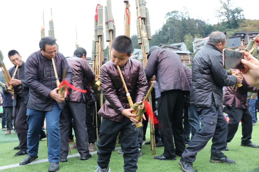 2024黎平·中國(guó)侗年蓋寶侗寨分會(huì)場(chǎng)系列活動(dòng)蘆笙參演隊(duì)伍。王芳芳攝