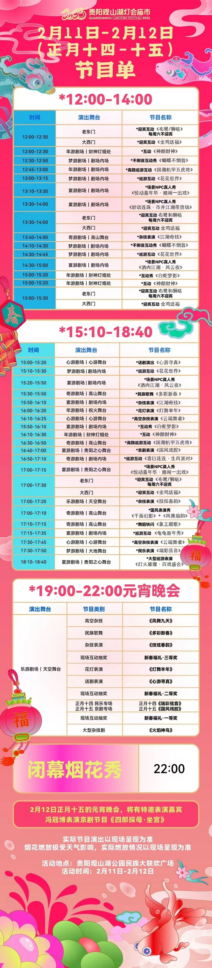 3、2月11日至2月12日（正月十四至正月十五）貴陽(yáng)觀山湖燈會(huì)廟市節(jié)目單。