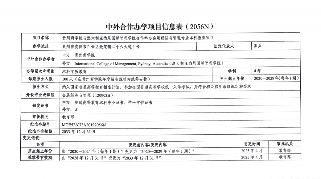 中外合作辦學(xué)項目信息表。